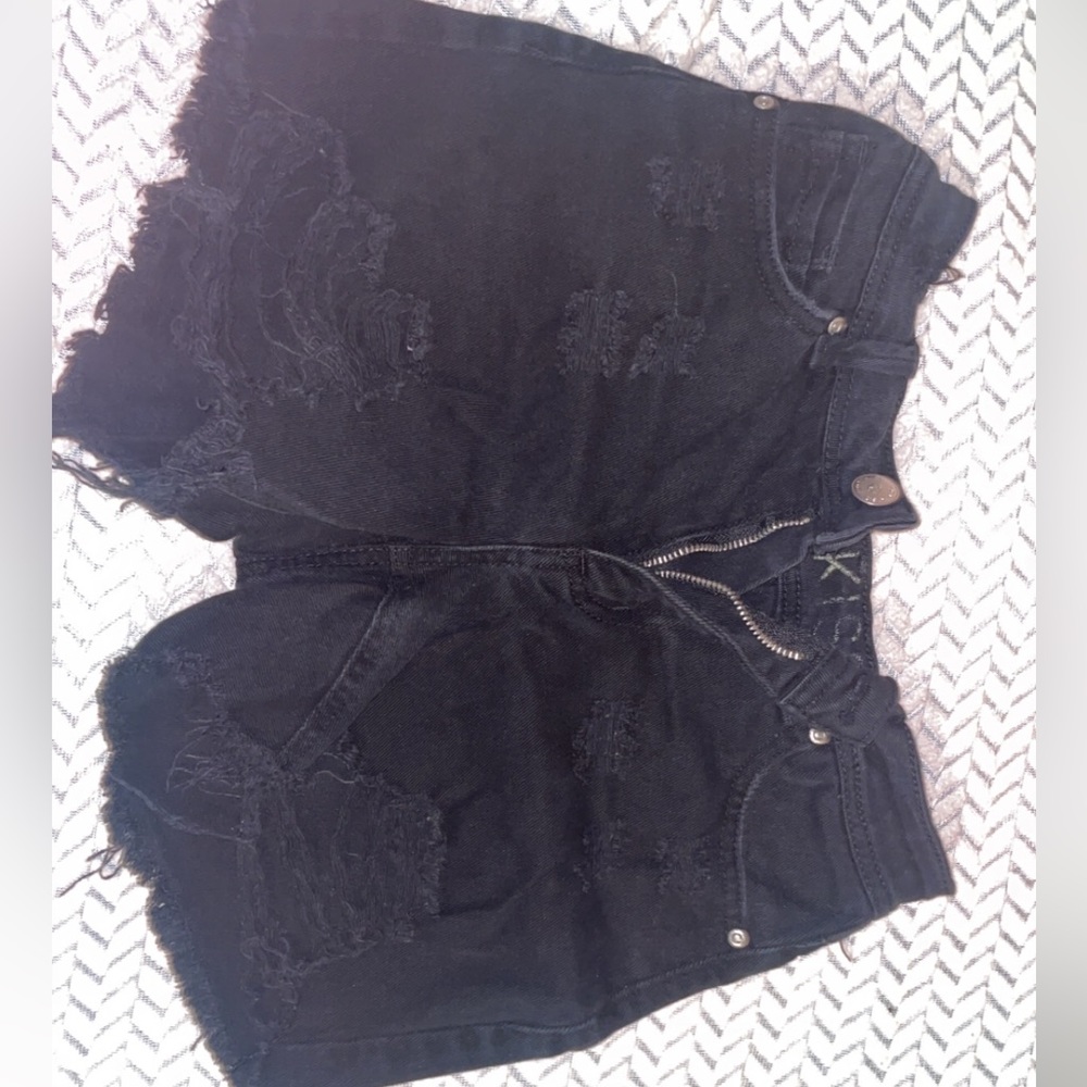 Black ripped jean shorts
